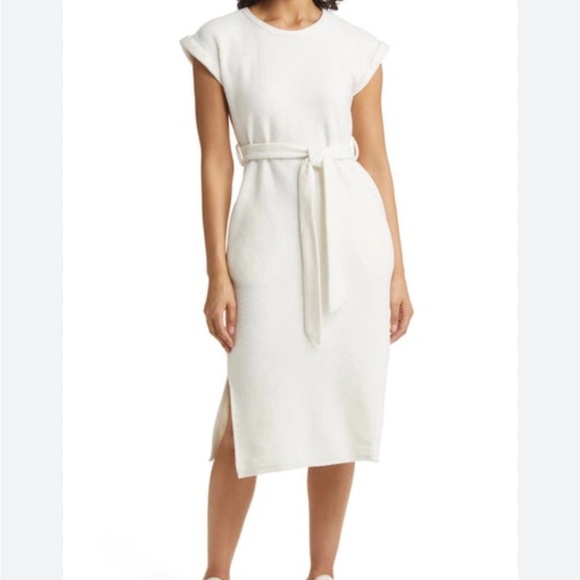 Caslon Dresses & Skirts - Caslon Textured Knit Tie Waist Cotton Blend Midi Dress